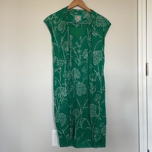 Anthropologie Maeve Green Floral Print Sleeveless Pleated Dress Sz 4 EUC